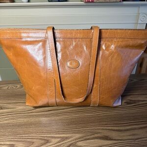 Mary Ann Rosenfeld Vintage Leather Zippered Top Tote-Medium Golden Brown